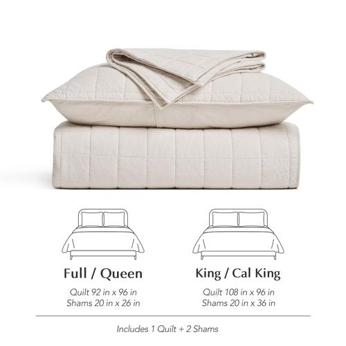 EVERGRACEHOME 100% Cotton Box Stitch Quilt Bedding Set King Size 3 Pieces, Garment-Washed Lightweight Soft Cozy Coverlet, Oversized Quilted Bedspread Sets with 2 Shams for All Season, Birch