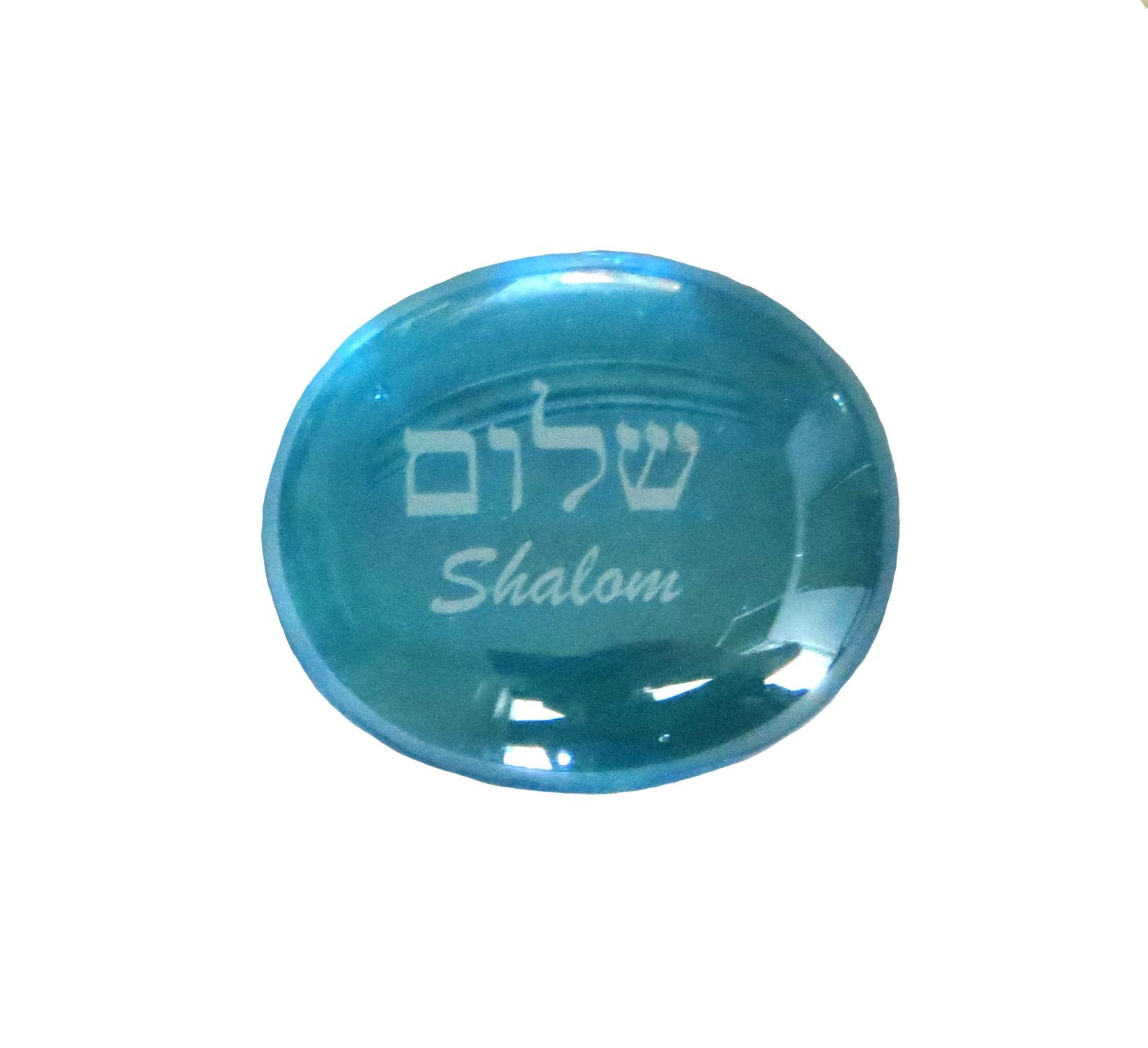 Lifeforce Glass Judaica Glass Stones: Chai, Star of David, Hamsa, Mazel Tov and Shalom on Shades of Blue, Set of 24