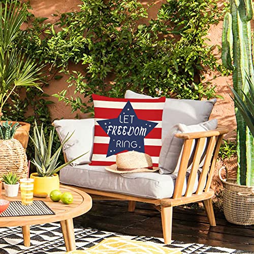 4th of July Throw Pillow Covers 18x18 Set 4 Patriotic American Flag