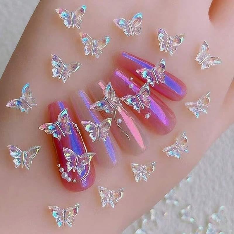 3D Butterfly Nail Charms Aurora Resin Gems for DIY Manicure 20PCS