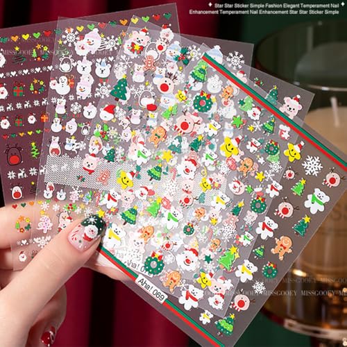 Christmas Nail Stickers 8 Sheets Santa Claus Elk Snowflake Self-Adhesive Decals