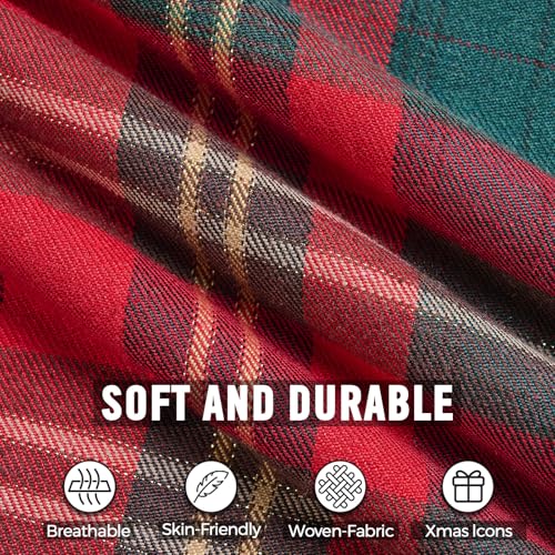 INFISIBLE Red Christmas Tartan Plaid Throw Pillow Covers 18x18 Set of 2 - Festive Holiday Decor