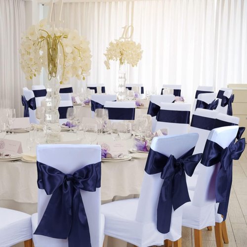 Babenest Satin Chair Sashes - Upgraded 50 Pcs Ribbons & Bows for Weddings & Events | Navy Blue
