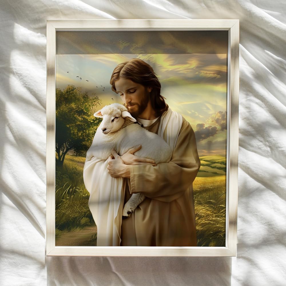 Skiennix Religious Wall Decor | Lamb of God Jesus Artwork - Farmhouse Style Christian Art for Home