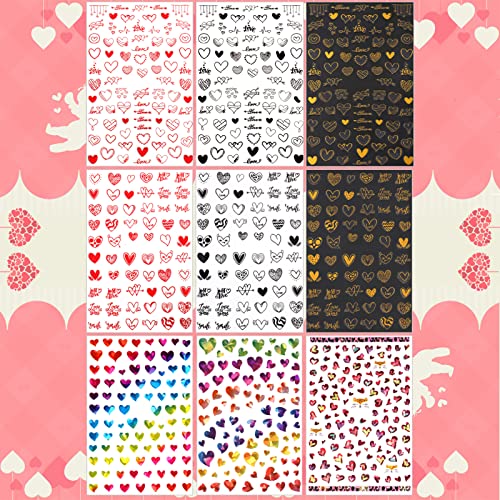 Heart Nail Stickers 9 Sheets 3D Valentine's Day Laser Decals
