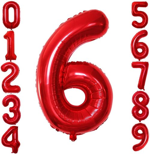 GOER Red Foil Number 6 Balloons - Huge 42" & 32" Birthday Party Decorations (3 Pcs)