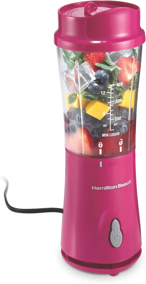 Hamilton Beach Portable Blender - 14 Oz BPA-Free Travel Cup & Lid for Smoothies | Durable Stainless Steel Blades