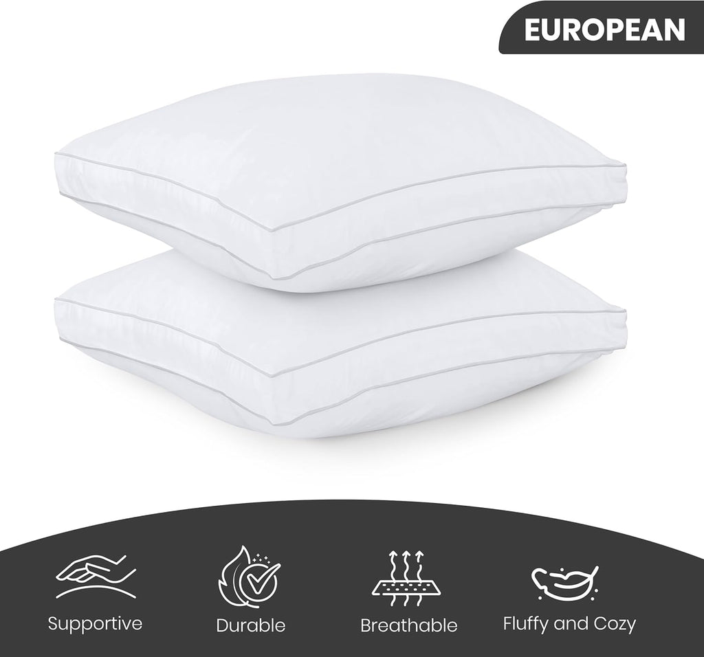 Utopia Bedding Bed Pillows - Soft & Fluffy Down Alternative, European Size, Set of 2 | Cooling Gusseted Design
