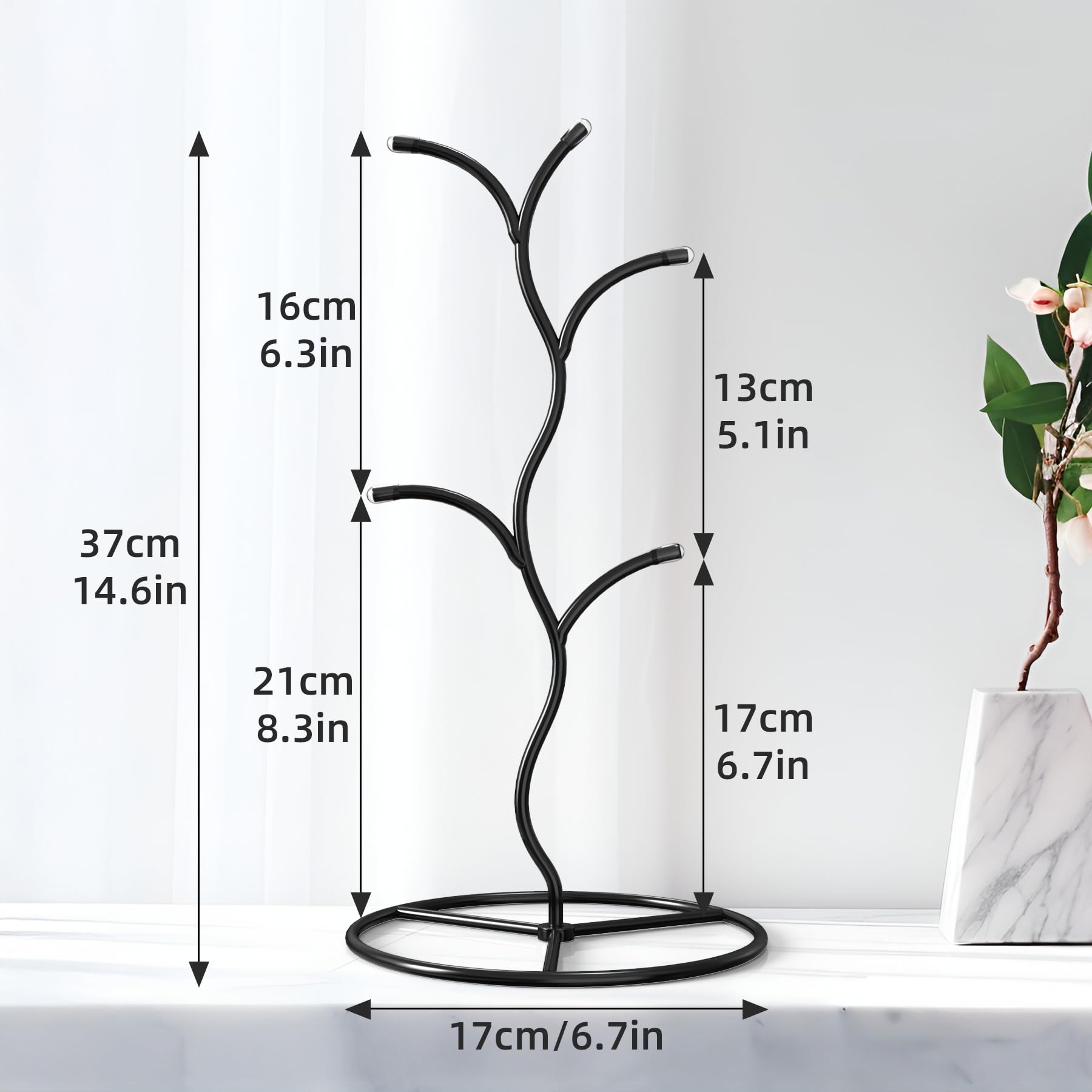 Beesini 2 Pack Mug Holder, Metal Coffee Mug Holders Tree, Decorative Mug Rack, Mug Cup Tree for Kitchen Decor Organizer, Black