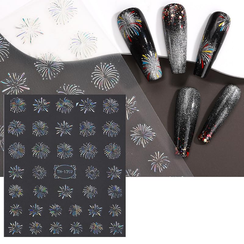 SUMINGGO 4 Sheets Self-Adhesive Nail Art Stickers with Gold and Silver Designs