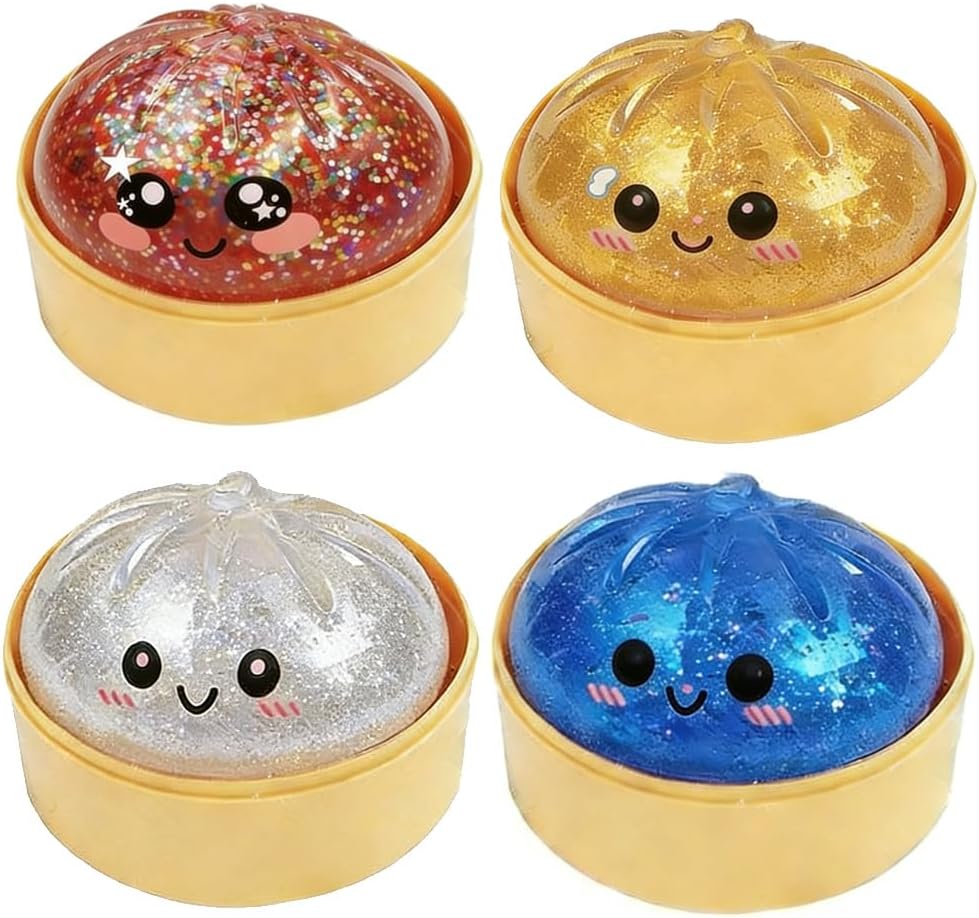 Skiennix Shimmering Dumpling Squishies - Colorful Stress Relief Fidget Balls | 4-Pack Set