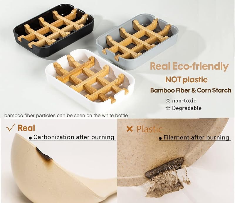 Sansnow White Bamboo Fiber Soap Dish 5.1 x 3.2 inches Eco-Friendly Removable Design