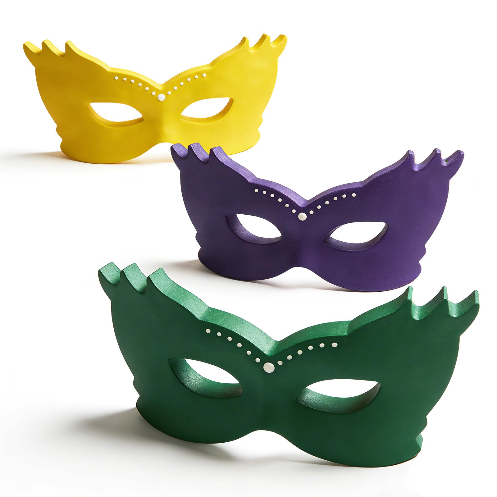 SNILOAW 3PCS Mardi Gras Mask Decorations Wooden Mask Table Sign Mardi Gras Centerpiece Block Mardi Gras Tiered Tray Tabletop Decor for Office, Dining Room Masquerade Party