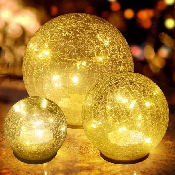 Battery Operated Crackle Globe LED Lamp No Timer - Gold Mercury Finish