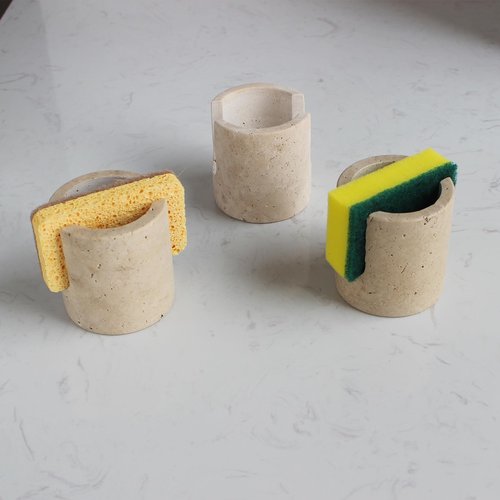 Natural Travertine Sponge Holder for Kitchen Sink, Drying Rack, Compact Sink Caddy Organizer (Beige Travertine)