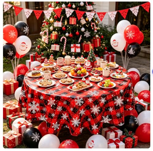 3 Pack Christmas Checkered Tablecloths Snowflake Buffalo Plaid 84 Inch Holiday Decor Variation 3