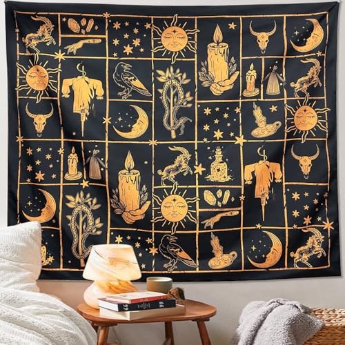 Black and Gold Witch Tapestry Wall Hanging Decor - 51" x 59"