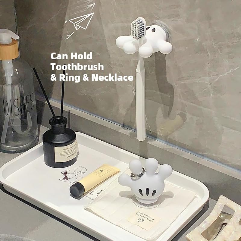 Cute Hand Toothbrush Holder with Suction Hooks - Multi-Function Bathroom Decor