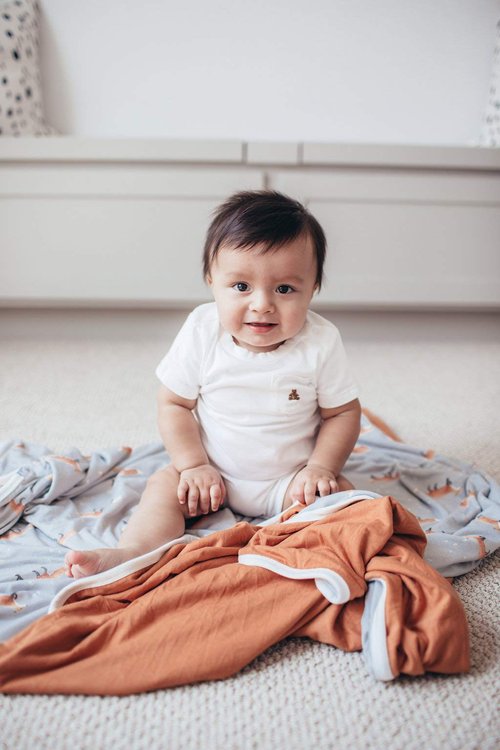 Copper Pearl Large Premium Knit Baby 3 Layer Stretchy Quilt Blanket Copper