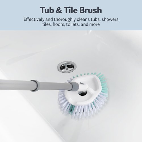 Casabella Tub & Tile Brush - Bathroom Cleaning Brush, Extendable Handle, All-Around Dual Bristles, Bristled Head, Non-Slip Grip