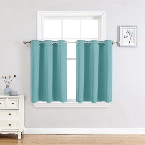 ChrisDowa Small Window Curtains - Thermal Insulated Grommet Room Darkening Panels, Aqua, 52 x 36 Inch