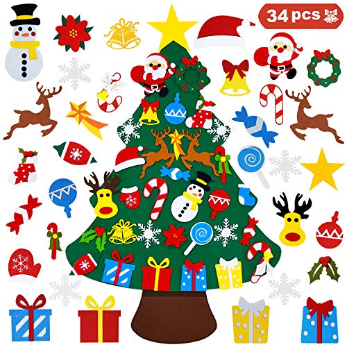 DIY Felt Christmas Tree for Toddlers with 34 Detachable Ornaments - Wall Hanging Holiday Decoration