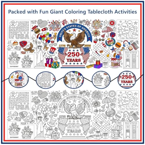 4th of July Giant Coloring Tablecloth - 30x72 Inch Patriotic Decor