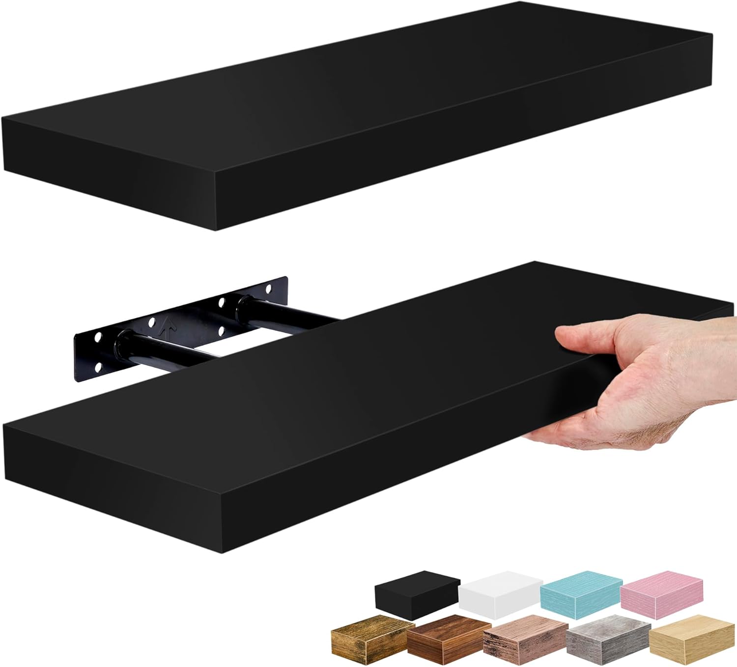 Sorbus Floating Shelves - 16-Inch Wall-Mounted Shelves for Kitchen, Bedroom & Bathroom | Black, 2 Pack