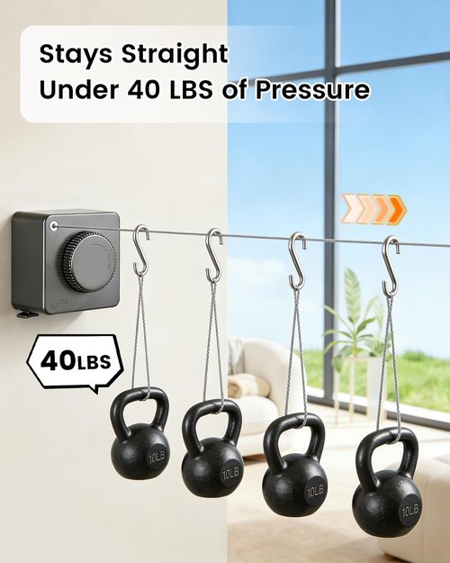 GVUHR Retractable Clothesline Outdoor and Indoor Clothes Line Heavy Duty， 16.7 Ft Clothes Drying Rack Weighing 40 Pounds，Laundry Line Retractable Drying Line Made of Steel Wire (Grey)