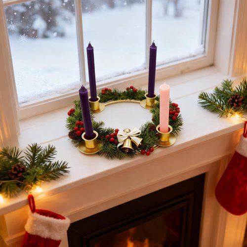 Advent Wreath Candle Holder - Gold Taper Candle Rings for Christmas | 4-Candle Design for Holiday Decor