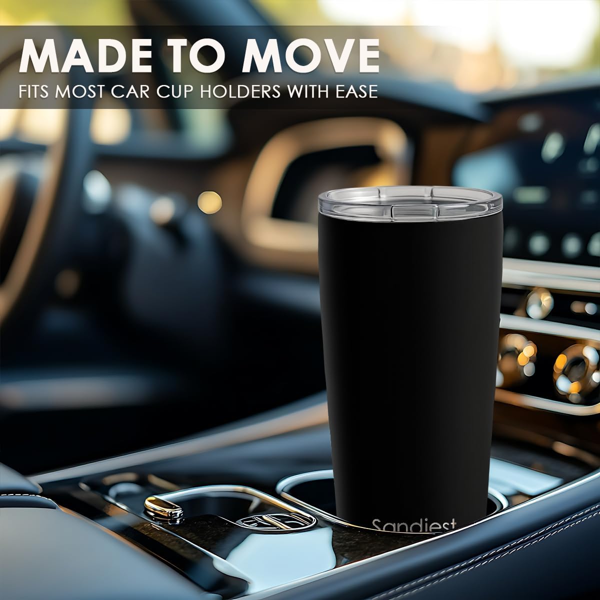 SANDJEST 20oz Black Stainless Steel Tumbler - Double Wall Vacuum Insulated Travel Coffee Cup