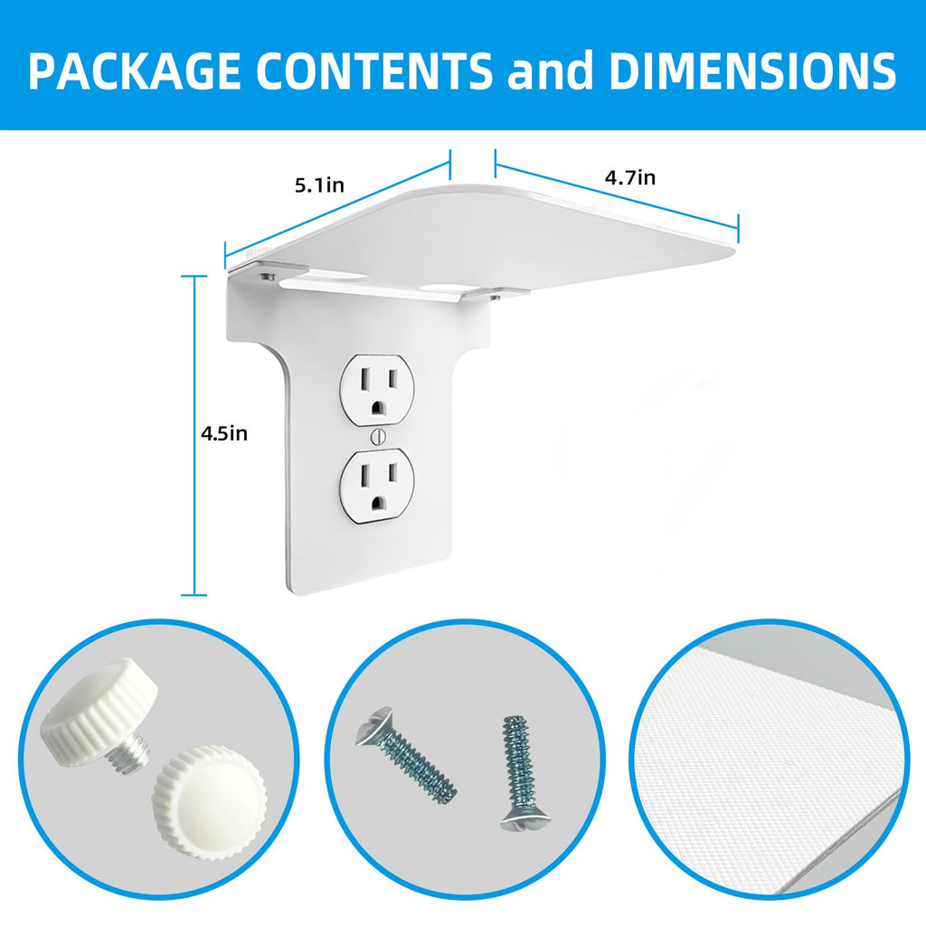 Metal Outlet Shelf Wall Holder for Duplex (Round) Outlets - Bathroom & Kitchen Organizer with Cord Storage, Quick Install for Smart Home Toothbrush Holder Holds Smart Speaker Cell Phone