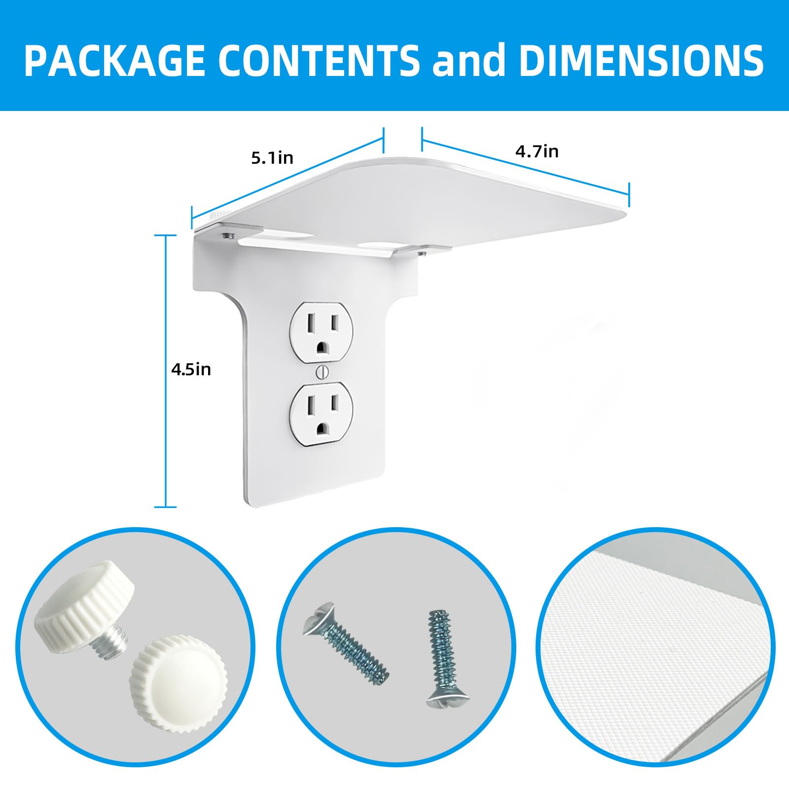 Metal Outlet Shelf Wall Holder for Duplex (Round) Outlets - Bathroom & Kitchen Organizer with Cord Storage, Quick Install for Smart Home Toothbrush Holder Holds Smart Speaker Cell Phone