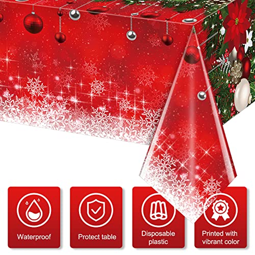 Red Christmas Tree Ball Tablecloth 3 Pack 54x108 Inches Holiday Party Decor