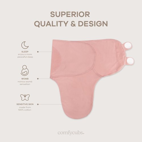 Comfy Cubs Swaddle Blanket Set - 100% Cotton Newborn Wraps for Infants 0-3 Months | Breathable & Durable - Blush, Mauve & Mulberry