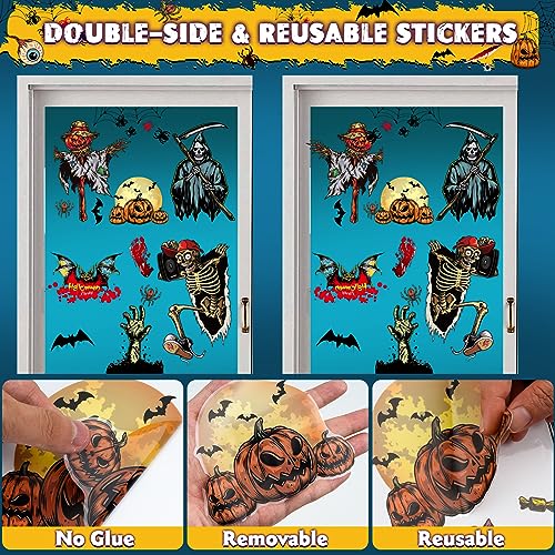 63PCS Halloween Window Clings - Bloody Handprints & Skeletons