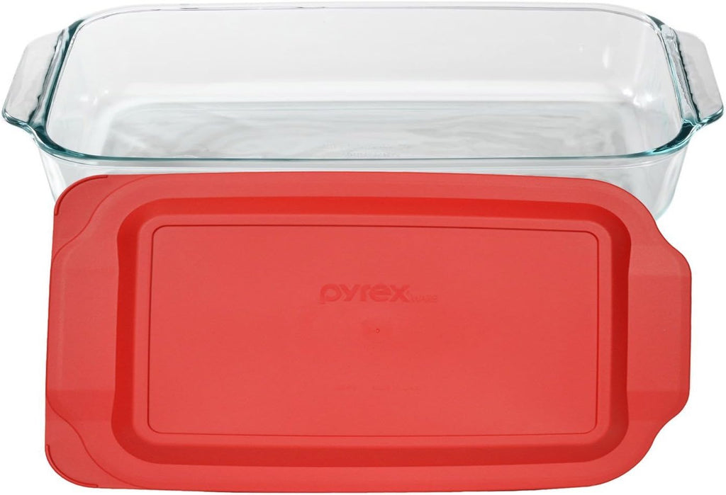 Pyrex 3-Qt Rectangular Glass Baking Dish with Red Food Storage Lid | Ideal for Leftovers & Meal Prep - Made in the USA