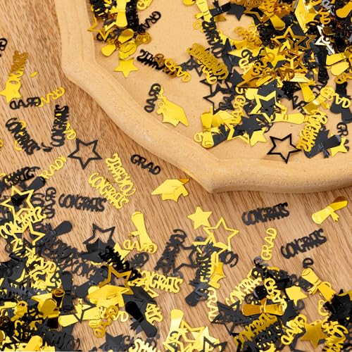 Graduation Confetti Decorations - 2500pcs Black Gold Glitter for 2026