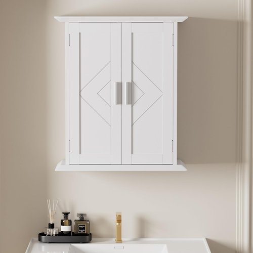 VECELO Medicine Cabinet Bathroom Wall Mount Storage with Adjustable Shelf and 2 Doors, White