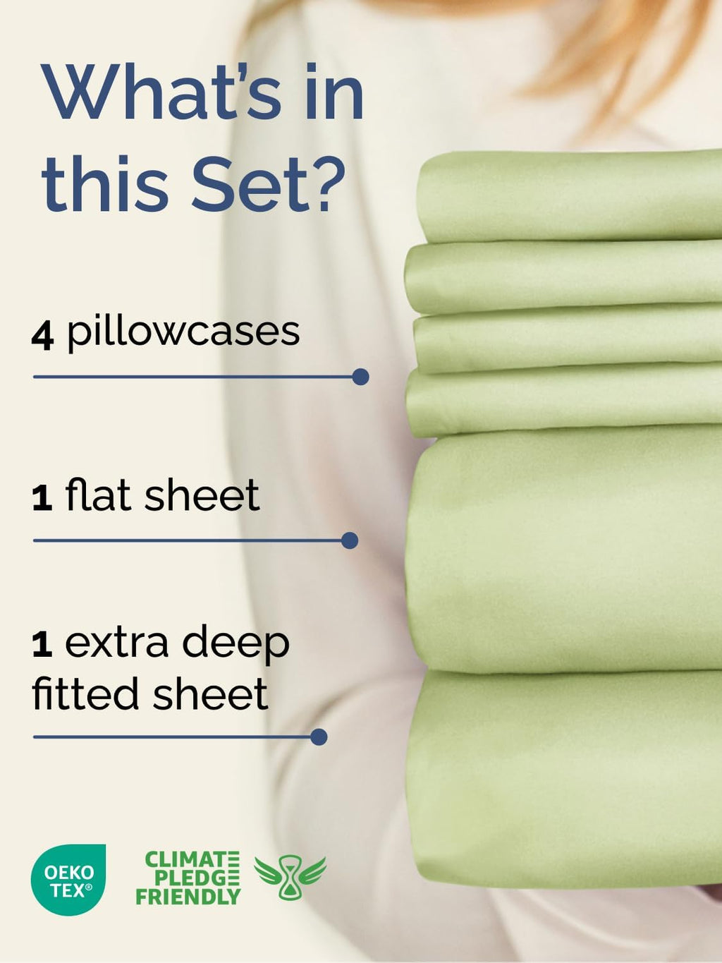 Skiennix Extra Deep Queen Sheet Set | 6-Piece Breathable Cooling Bedding - Soft, Wrinkle-Free Light Sage