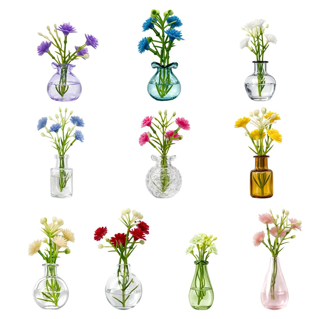 Mini Vase Magnets for Fridge, 10pack Cute Tiny Magnetic Glass Vases Refrigerator Accessories, Real Flowers Pot Magnet, Funny Aesthetic Plant Pot Locker Office Kitchen Decoration, Small Magnet Bud