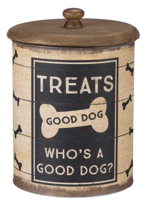 Primitives by Kathy Rustic Pet Tin Bins - Dog Food & Toy Storage Set, 'Toys & Beware of Wigglebutts' Themed Containers
