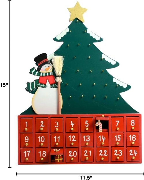 Kurt S. Adler Wooden Snowman Advent Calendar - Festive Tree Design for Holiday Countdown