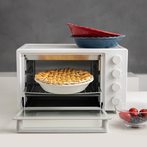 Fun Elements 9-Inch Ceramic Pie Pan - Deep Dish with Lace Emboss & Ruffled Edge | Perfect for Baking Gifts