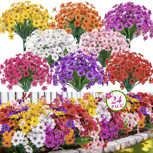 Der Rose 24 Bundles UV Resistant Artificial Flowers - 13" Faux Plants for Outdoor Decor