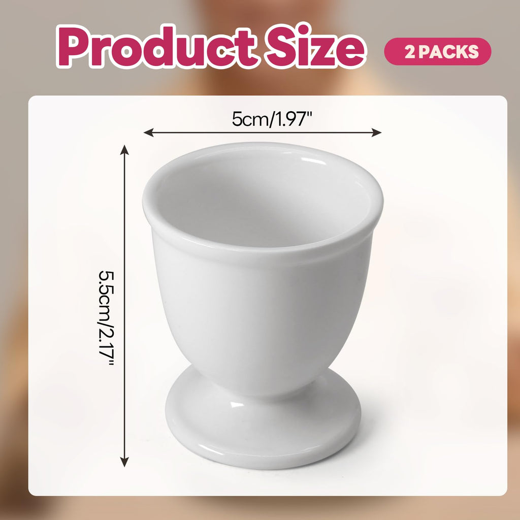 vibedor 2 Pcs Ceramic Egg Stand Holders, Porcelain Egg Holders White Egg Cups for Soft Boiled Eggs in Kitchen, Restaurant for Breakfast and Party Dinning