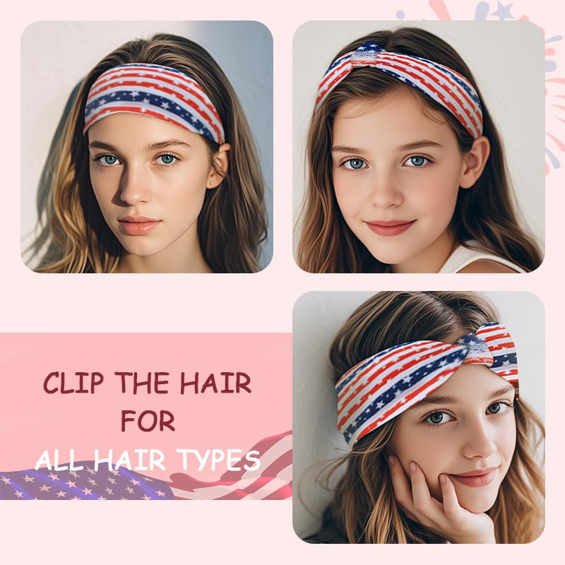 Fourth of July Knotted Headband Red White Blue Hair Bandana for Women