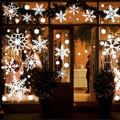 Large Snowflake Window Clings - 8 Sheets, Realistic White Crystal Christmas Decor