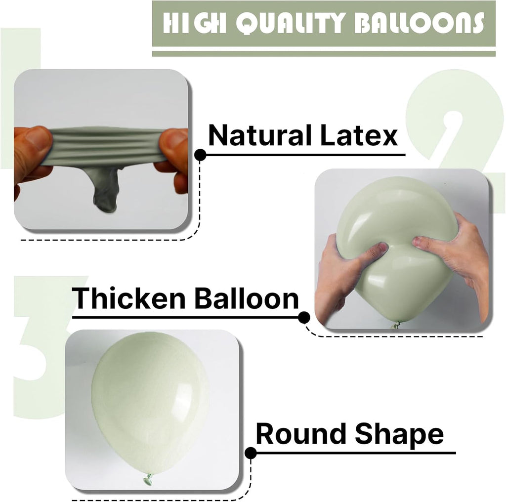 PartyWoo Sage Green Balloons - 155-Piece Latex Balloon Arch Kit for Weddings & Birthdays | Various Sizes 5-18 Inch