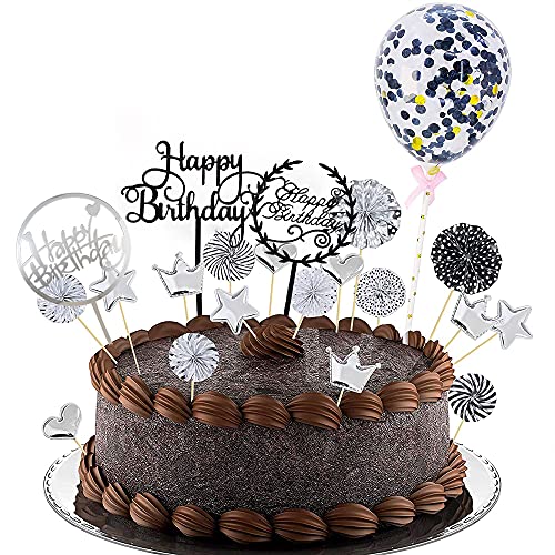 Happy Birthday Cake Topper Set - 28 Cupcake Picks in 7 Styles
